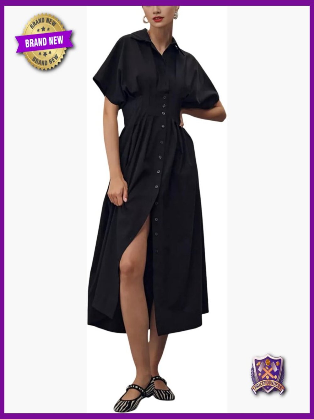Women's Short Sleeve Button Down Maxi Shirt Dress with Pockets